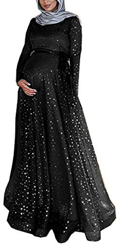 Women Maternity Dresses Long Sleeve Plus Size Nursing Muslim Maxi Dress Black M