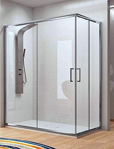 Mampara de Ducha Angular - 2 Hoja Fija y 2 Puerta Corredera - Cristal de Seguridad de 6 mm - Modelo Bella Q4 (70 X 140)
