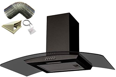 SIA CGHS90BL 90cm Black Smoked Curved Glass Cooker Hood Extractor And 1m Ducting