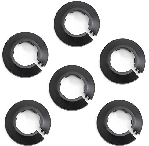 MroMax Passend für 3,2 cm Außendurchmesser, Flansch-Wasserrohrabdeckung, Dekoration, schwarze Rohrabdeckung, Heizkörper, PP-Kunststoff, 32 mm, Rosetten-Rohrmanschette für Wandrohr-Dekoration, 6 Stück