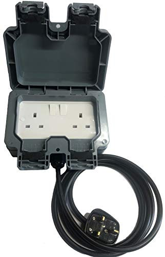 Outdoor Garden Extension Lead Socket Box IP66 Rated Black Cable with 20 Metres of cable
