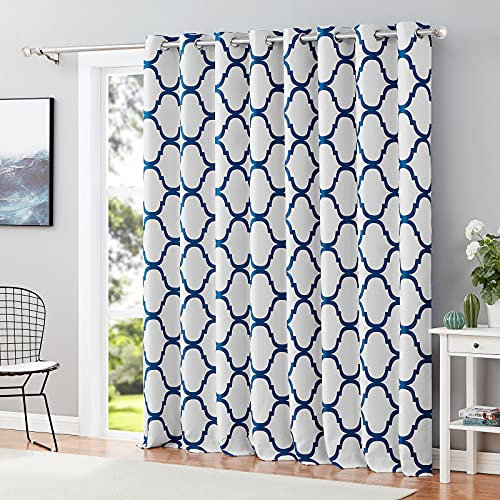 Melodieux Tende larghe marocchine oscuranti per finestre extra larghe, porta scorrevole in vetro, 1 pannello (250 x 213 cm, bianco sporco/blu reale)