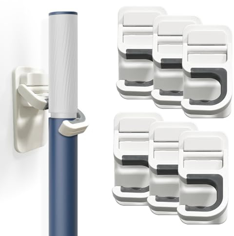 ALLICAVER 6-Pack Broom Holder Wall Mount Mop Holder Broom Gripper Self Adhesive No Drilling Super Anti-Slip Broom Mop Dustpan Hanger for Home, Kitchen, Garden, Garage Storage
