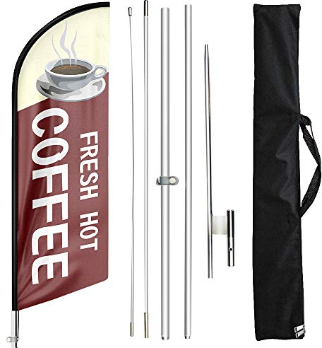 FSFLAG Hot Coffee Swooper Windlose Fahne und Fahnenmast Kit – 3.1 m Werbung Feder Flaggen Schild für Verkauf Haus Agent…