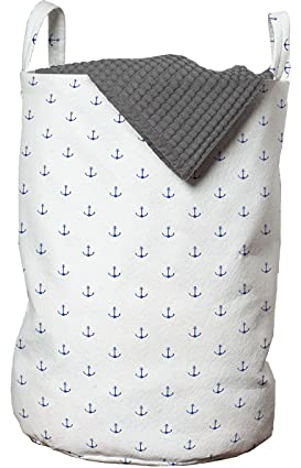 ABAKUHAUS Anker Wäschesack, Vivid Blue Anchor, Wäschekorb mit Griffen Kordelzugverschluss für Waschsalons, 33 cm breit x 49 cm hoch, Blau Weiss