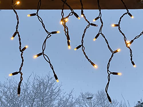 LEDZEIT- Profi Serie - LED Eisregen Lichterkette Außen, Lichtervorhang, Eiszapfen, 3m x 0.5m, 2 Segmente, Dauerlicht, Warmweiß, Wasserdicht IP67, mit Netzkabel, Erweiterbar, für Dach, Balkon, Garten