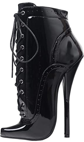 BeAUZQ 7inch Schwarz Lackleder Stiefeletten Sexy Fetisch High Heel Ballett Spitzstiefeletten Motorradstiefel,Schwarz,45