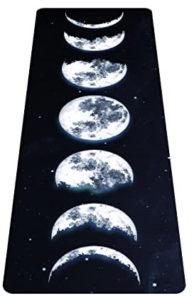 nuveti Bedruckte Reise-Yogamatte, 0.6 cm dick, rutschfest, Fitness-Workout-Matte mit Tragetasche, faltbar, leicht, Pilates und Fitness, 182.9 cm Lx61 cm Bx1.5 mm Moon Eclipse)