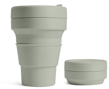 STOJO On-The-Go Mini Collapsible Junior Cup - 8oz / 237ml - Reusable & Foldable Silicone Travel Mug with Lid and Straw - Portable, Pocket Size - Dishwasher Safe - Sage