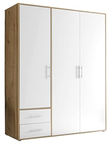 Möbel Jack Kleiderschrank - Artisan Eiche Dekor - Weiß - 155 x 195 cm - mit Kleiderstange