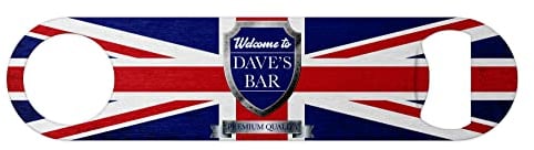 Personalised Union Jack Bottle Opener Bar Blade Custom Name Stainless Steel Novelty Beer Gift for Him Pubs Home Bar Accessories Garden Man Cave Father's Day Gift Dad