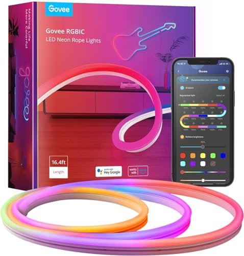 Govee RGBIC Neon LED Strip Lights 5M, DIY Shape, Colour Changing Light with APP Control, Work with Alexa and Google Assistant for Bedroom, Wall Decor