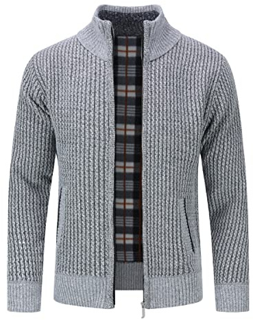 Allthemen Herren Cardigan Grobstrick Strickjacke mit Stehkragen Winter | mit Reißverschluss, Warm, Pollover, Knitted, Gefüttert, Casual Business, Trachtenjacke, Sweatjacke, Fleecejacke