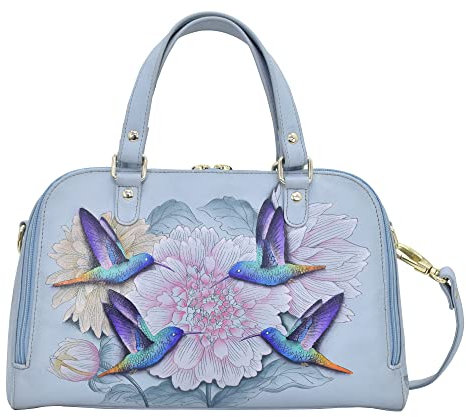 Anuschka Women's Wide Satchel, weite Umhängetasche aus Echtleder, handbemalt - Rainbow Birds