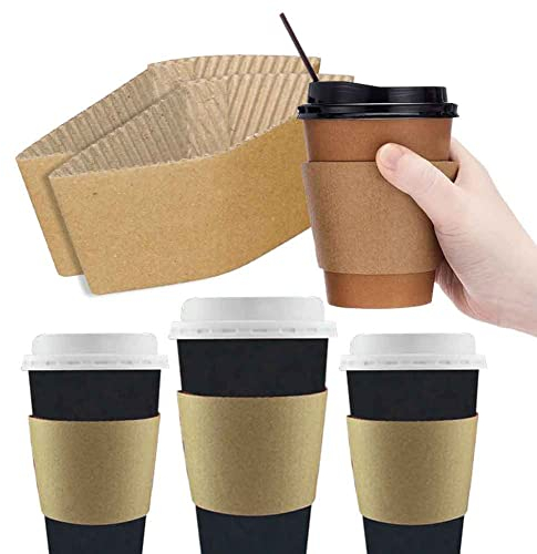 Kraft Coffee Tea Cup Sleeves Disposable Cardboard Jacket for Hot Drinks Perfect for Takeaways Cafe's (500, Large 12oz)