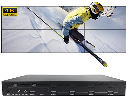 ICUIXIAN HDMI Video Wall Controller 2x3 4K60Hz HDMI 2.0 (HDCP 2.2), Controller für Videowände mit 6 TV-Bildschirmen, 14 Bildüberblendungsmodi, TV-Wandcontroller mit 180-Grad-Drehung, Edge Fusion