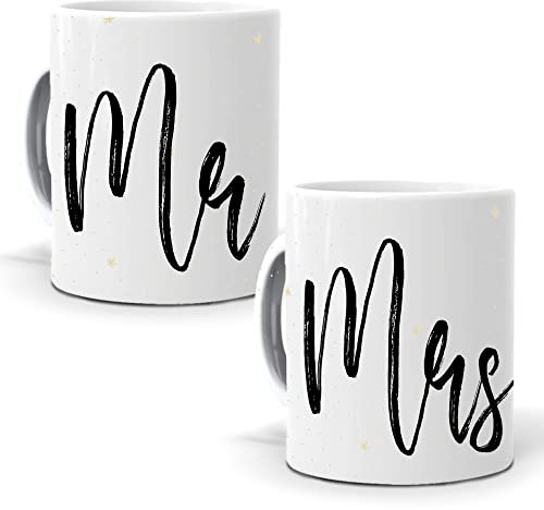 mundohuevo Regalo Divertido y Personalizado. Pareja de Tazas Mr y Mrs. Cerámica AAA - 350 ml.