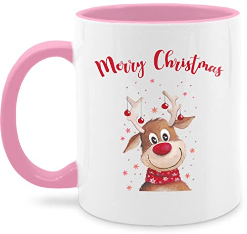 Tasse Tassen 325ml - Weihnachtstasse Weihnachten - Merry Christmas Rentier - 325 ml - Rosa - weihnachtstassen wichteltassen chrismas familie mugs weihnachtsbecher x-mas nur noch eine pflanze mug