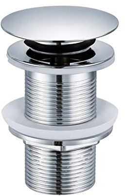 Peppermint Basin Sink Waste Unslotted Click Clack Waste Plug Without Overflow for Bathroom Sink, Brass Pop Up Sprung Plug Waste, Chrome