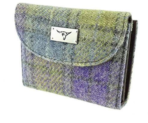 Harris Tweed Geldbörse Jura in gedecktem flieder und grünem Karo, Mehrfarbig, Einheitsgröße
