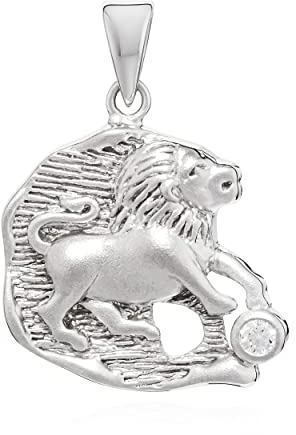 NKlaus Kettenanhänger Sternzeichen Löwe 925 Silber matt Zirkonia weiß Zodiac Horoskop 14145