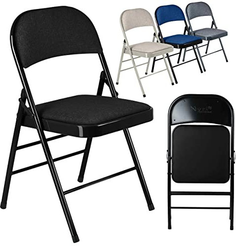 Nyxi Set of 2 Folding Chairs with Padded Fabric Seats, Metal Frame, Foldable Chair Home Office Dinning, Multi-Purpose Indoor & Outdoor (Black)