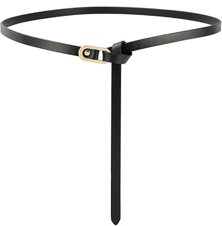 GIMIRO Damengürtel [1cm x 108cm] geniune Hüftgurt Verstellbare schmale Gürtel Kleid Bund (Black)