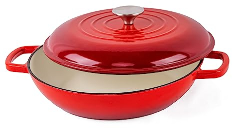 AILIBOO Olla holandesa de hierro fundido esmaltado de 3 cuartos con tapa, horno holandés versátil, excelente para cocinar y hornear varias recetas, apto para horno hasta 500° para estufa, color rojo