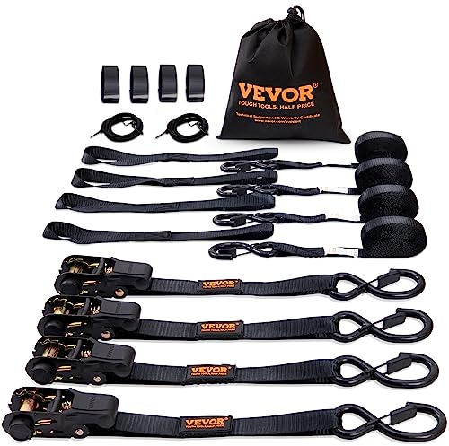 VEVOR 4er-Set Spanngurt 0,025 x 4,6 m Zurrgurt 998 kg Ratschenzurrgurt Polyester-Gurt Kohlenstoffstahl-Haken Befestigungsgurt Ratschenspanngurt Ideal für Motorräder Fahrräder Kajaks UTV Boote ATV