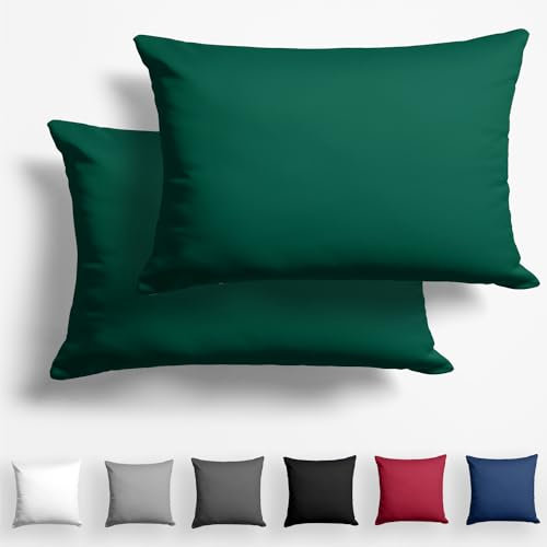 Alreya 2er-Set Mako Satin Kissenbezug 40 x 60 cm - 100% Baumwolle mit YKK Reißverschluss, Superweicher Kopfkissenbezug, Kissenhülle, Oeko-TEX® Standard Zertifiziert, Waldgrün, nur Kissenbezug