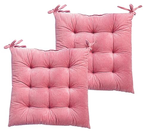 FANSU Stuhlkissen mit Bändern 2er Set, Solide Farbe Garten Sitzkissen Set 40cm Flanell Stuhl Kissenauflage Stuhlauflage Sitzpolster Sitzauflage Gartenkissen für Bürostuhl, Küche (Rosa)