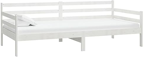vidaXL Tagesbett, Gästebett Latten-Design, Sofabett Schlafsofa für Schlafzimmer Wohnzimmer, Bettgestell Holzbett Sofa, Weiß 90x200cm Massivholz Kiefer