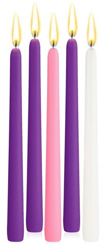 BBTO 5 Candele Natalizie dell'Avvento Set di Candele dell'Avvento Tradizionali da 9,9 Pollici 3 Viola 1 Rosa 1 Bianco Candele Coniche per l'Avvento, Ghirlande e Altre Decorazioni Natalizie