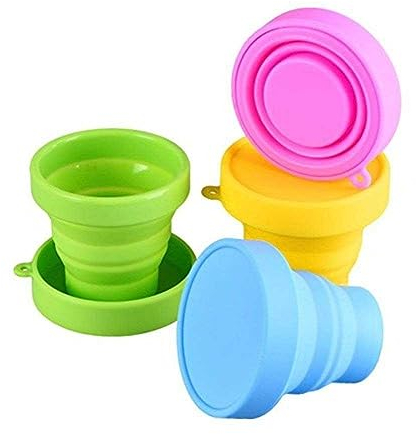 eVendis 4 gobelets pliables en silicone avec couvercle d'étanchéité en plastique réutilisables Lot de 4 tasses rétractables et portables aussi pour le camping la randonnée pique-nique voyage