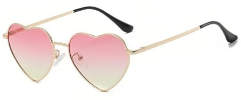 qinqilanqi-S Polarised Love Heart Sunglasses for Women Vintage Fashion Gold Metal Frame Cute Party Festival Glasses UV400 Protection(Gold/Pink Gradient)