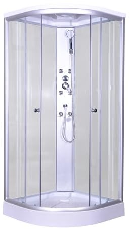 SANOTECHNIK Komplettduschkabine RELAX 1 90×90×215 cm – Eck‑Komplettdusche mit 6 Massagedüsen | ESG Sicherheitsglas 4 mm, Kopf- & Handbrause, Schiebetürsystem, einfache Montage, TC01
