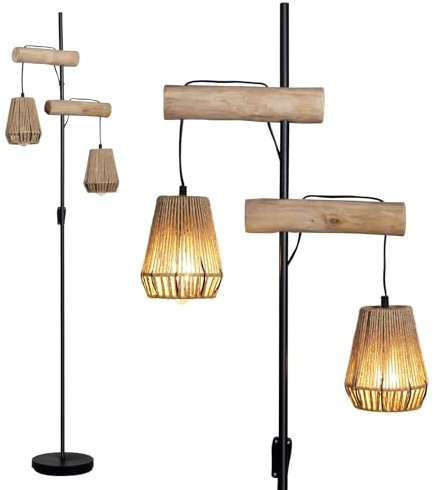 Osasy Floor Lamp for Living Room,Bedroom, Boho Rattan Tree Floor Lights,Industrial Black Farmhouse Standing Lamp Wicker Rustic Tall Lamp,Woven Bamboo LampShade Floor Lamps Bohemian