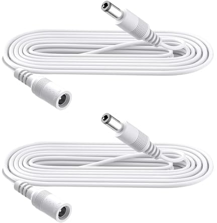 Security-01 2-Pack 1m Extension Cable, Plug 5.5mm x 2.1mm, DC 5V 6V 9V 12V 24V Power Adapter Extension Cord, for CCTV Camera, IR illuminator, Printer, LED Strip, White