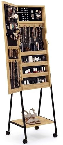 IDMarket - Schmuckschrank Detroit mit Spiegel und Rollen, Industriedesign