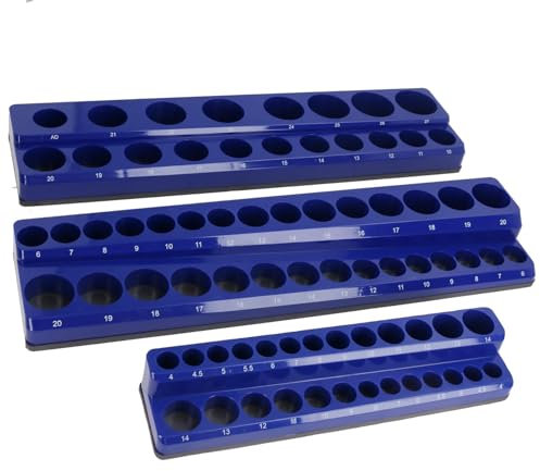 AB Tools Magnetic Socket Holder Storage Organiser Trays For 1/4in 3/8in 1/2in Metric 3pc