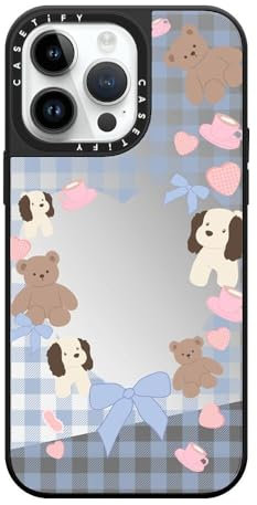 CASETiFY Mirror iPhone 14 Pro Max Case [Reflective / 4.9ft Drop Protection/Compatible with Magsafe] - Puppy Pudding - Silver On Black