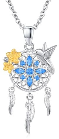XIXLES Traumfänger Halsketten Sterling Silber Traumfänger Anhänger Halskette Taube Blau Cubic Zirkonia Traumfänger Halskette Schmuck Geschenke für Frauen