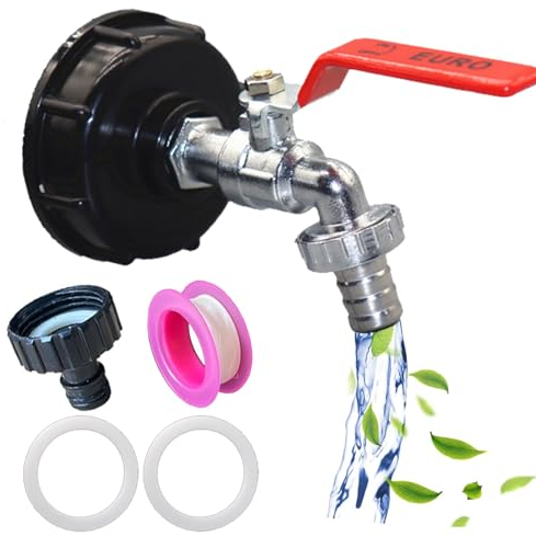 LinJunnz IBC Auslaufhahn, wasserhahn für 1000l wassertank, mit 3/4 Zoll Anschluss IBC Adapter, für Wassertank Wasserhahn, Regenwassertank IBC Tank Zubehör