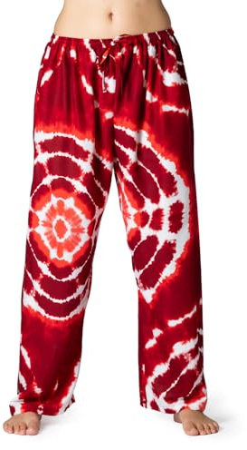 PANASIAM leichte Sommerhose Damen - Strandhose - Loungehose mit weitem Bein | Haremshose Sunrise, 100% Viskose, luftige Relaxhose mit Gummibund & Taschen, Tie-Dye Batik in leuchtenden Farben