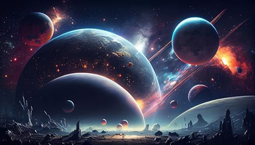 UNIK Nordic Vliestapete, BxH 400x250 cm, Weltraum Planeten, Tapete Science Fiction, Universum Fototapete Baby- und Kinderzimmer, XXL 3D Kindertapete Kosmos, Wandtapete Weltall Motiv, Made in Germany