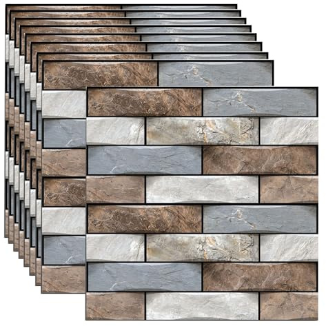 szdianhai 3D Wandpaneele Steinoptik Selbstklebend,10 Stück 30x30cm | Wandverkleidung Steinoptik,Wasserdicht PVC 3D Wall Panels für Innenwanddekoration Wohnzimmer Küche Schlafzimmer