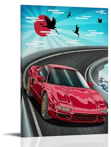 LKKHPEP JDM Auto-Kunst-Poster, Leinwand, Wandkunst, dekorative Wohnkultur, Gemälde für Wohnzimmer, Schlafzimmer, 60 x 90 cm, Rahmenstil