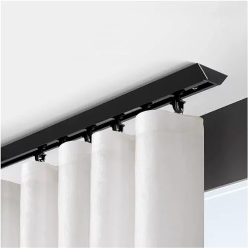 OLSKFUH Gardinenschiene, Gardinenschiene Deckenmontage, Aluminium-Vorhangschiene/Raumteiler für Privatsphäre für Balkon/Erkerfenster/Hotel/Büro, Raumteiler für Privatsphäre,Schwarz-4.5m/14.7ft