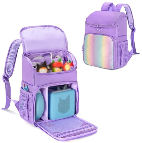 LoDrid Backpack Compatible with Tonie, Portable Bag for Audio Player Starter Set, Carrying Case with 3 Clear Pockets for Figures Display and Multiple Pockets for Charger Headphone, Purple, Bag Only