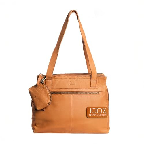 Lavalen Handtasche Damen Groß - Ledertasche Handgefertigt - Damen Tasche Groß Mehreren Fächern - Handtasche mittelgroß - Mehrere Reißverschlüsse -Hochwertige Handtaschen & Handbags for Women-Cognac